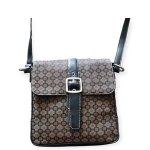 Brown GEOMETRIC printed canvas and leather messenger crossbody bag